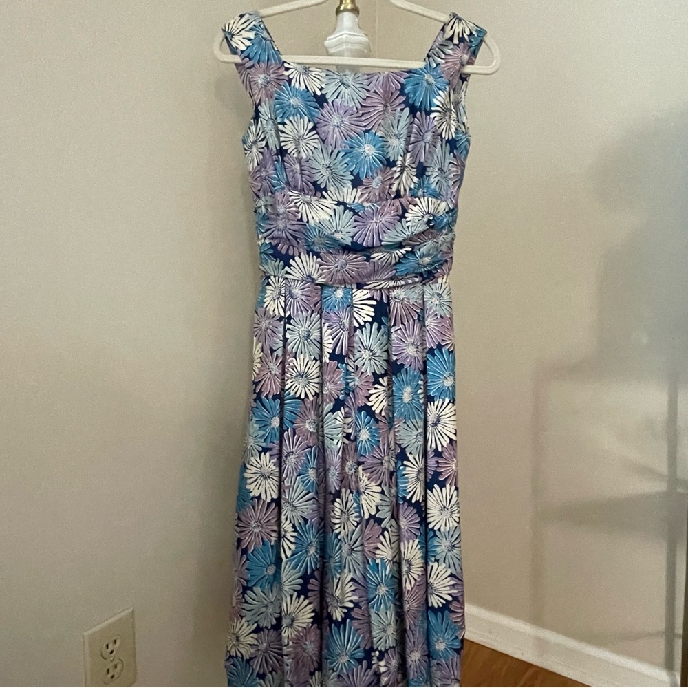 Vintage Alfred Shaheen 100% Silk Hawaiian Floral Bow Back Midi Dress Size XS | 0